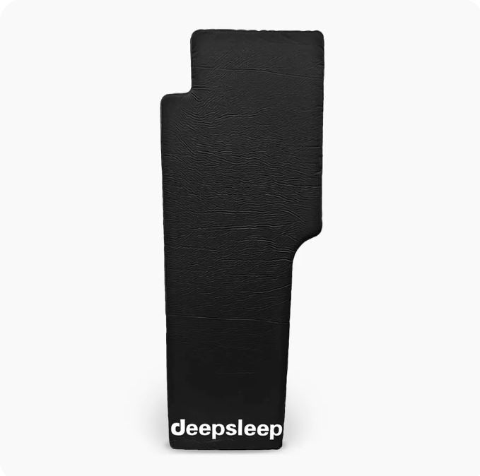 A black Deepsleep Solo Mat for Toyota RAV4 with the word deepsleep on it, ideal for car camping mattresses or Toyota RAV4 owners, made by CarToCamp.