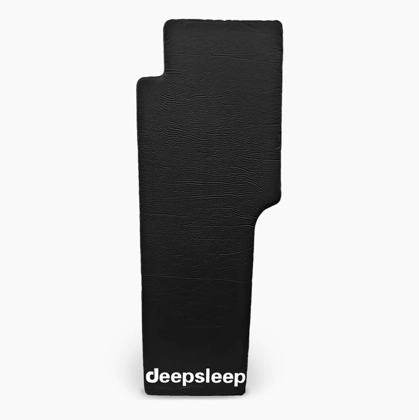 A black Deepsleep Solo mat for Jeep Wrangler Unlimited for car camping and overlanding.