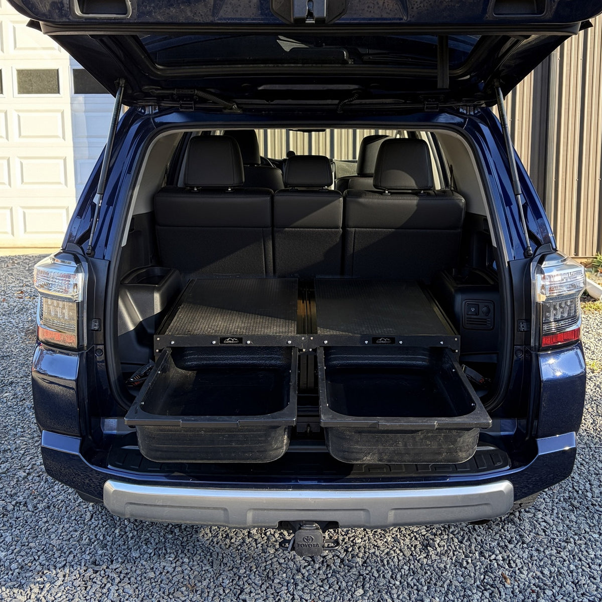 CarToCamp Drawer System in a Toyota 4Runner with both drawers pulled out and the back seats up